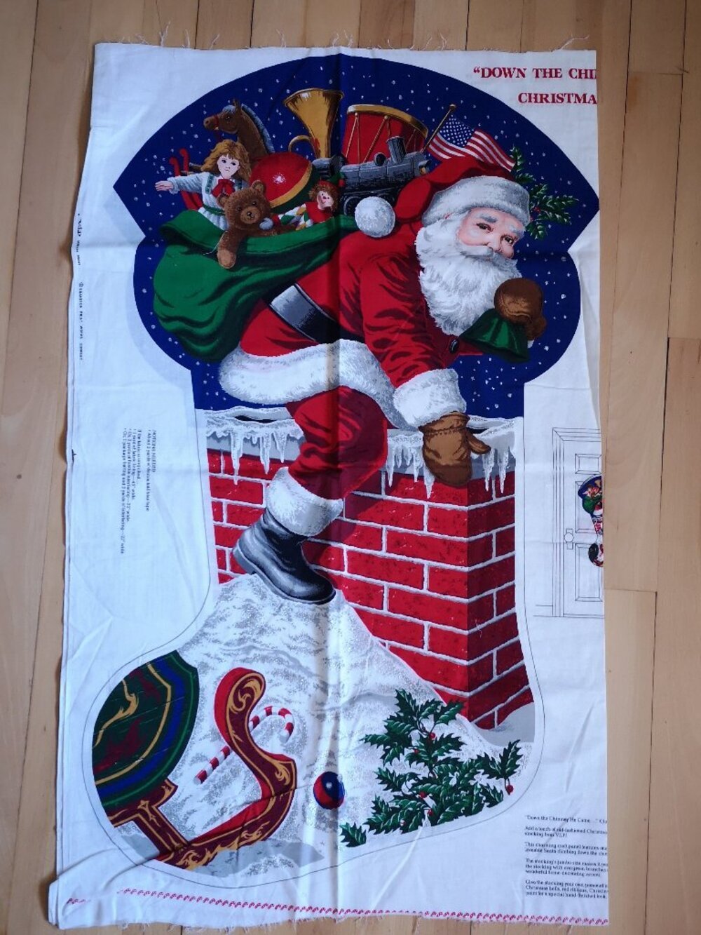 V.I.P. Cranston Cut & Sew Fabric Panel Christmas Sock "Down the Chimney he Came"